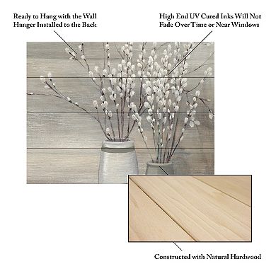 Trademark Fine Art Pussy Willow Still Life Gray Pots Crop Wood Slat Wall Art