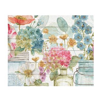 Trademark Fine Art Rainbow Seeds Flowers X Wood Slat Wall Art