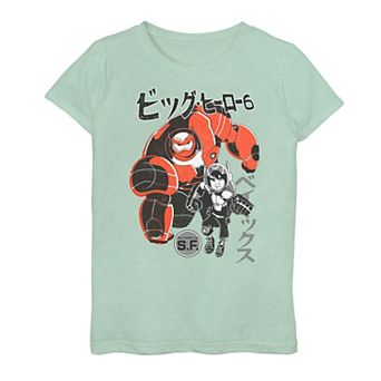 Girls 7-16 Disney's Big Hero 6 Baymax Hiro Action Pose Kanji Poster Tee