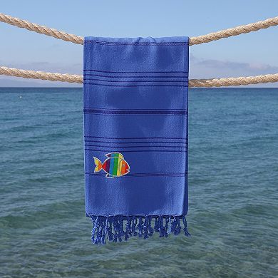 Linum Home Textiles Turkish Cotton Summer Fun Sparkling Rainbow Fish Pestemal Beach Towel