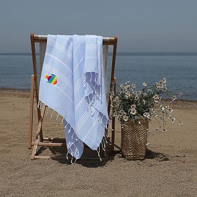 Linum Home Textiles Turkish Cotton Lucky Sparkling Rainbow Fish Pestemal Beach Towel