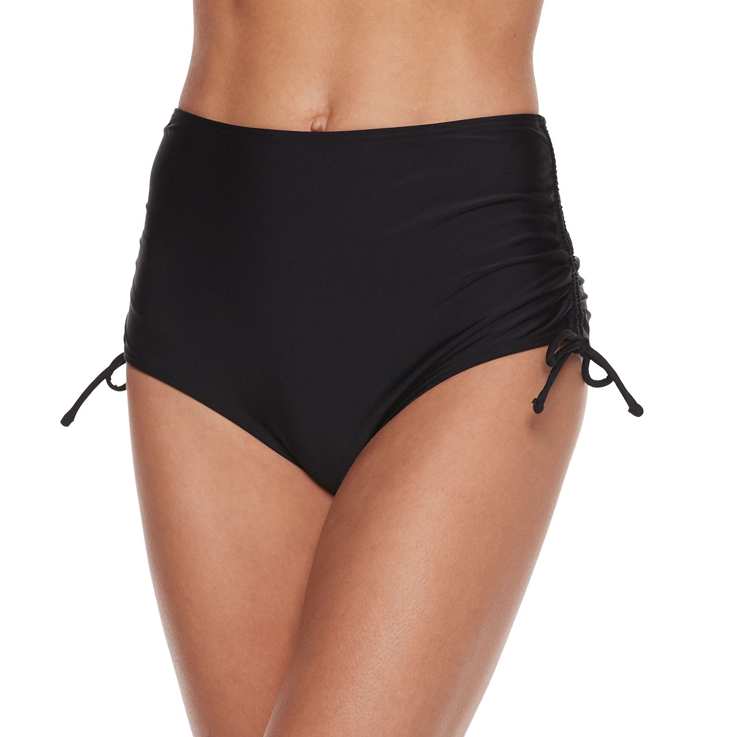 high waisted ruched back bikini bottoms