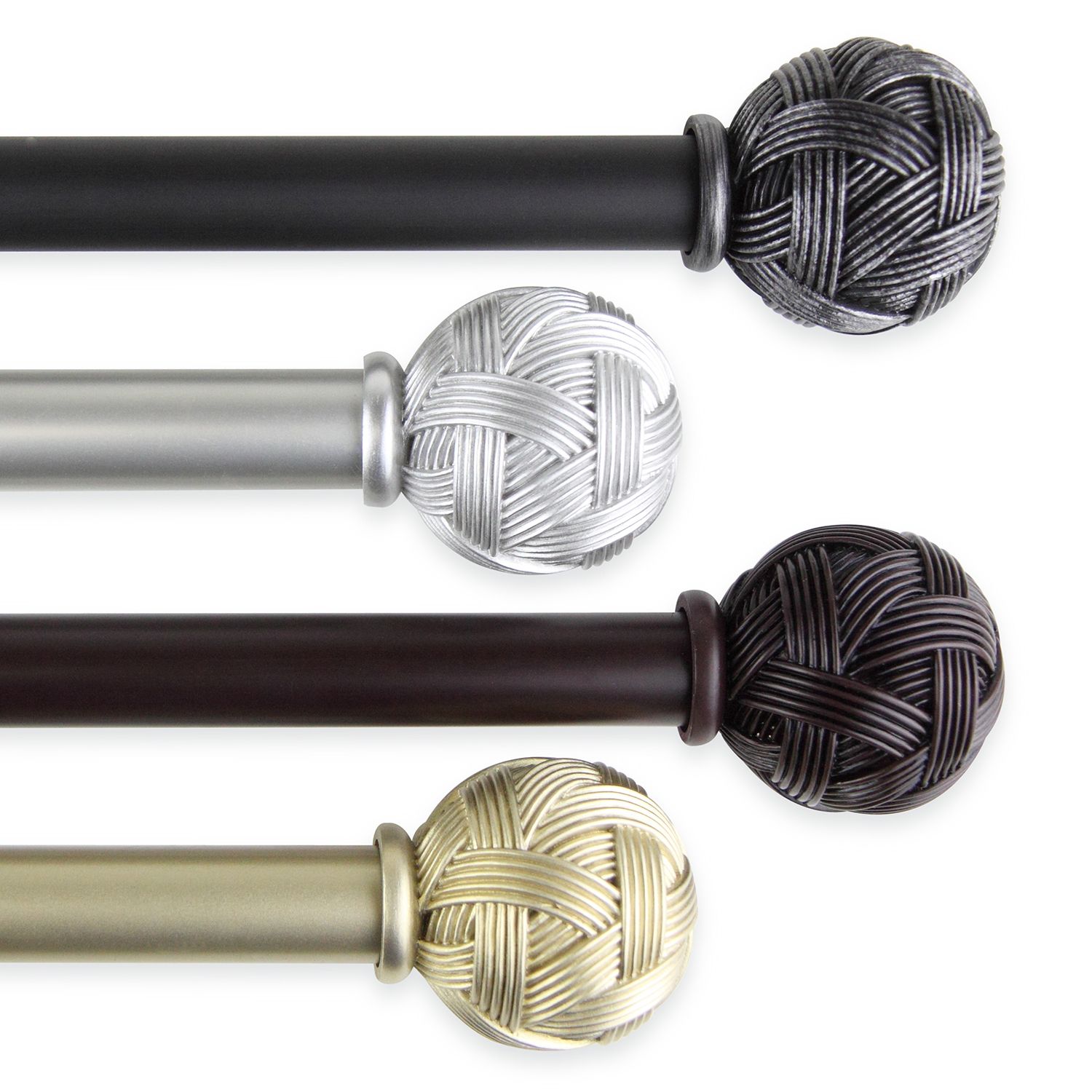 Rod Desyne 1-Inch Globe Double Curtain Rod Set - Adjustable 48 To 84 Inches, Black