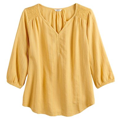 Women's Sonoma Goods For Life® Smocked 3/4-Sleeve Blouse