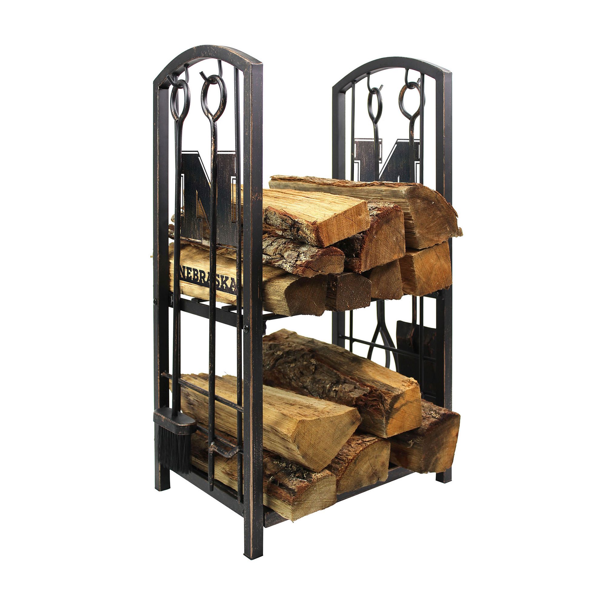 Nebraska Cornhuskers Fireplace Tool Set & Wood Holder, Black