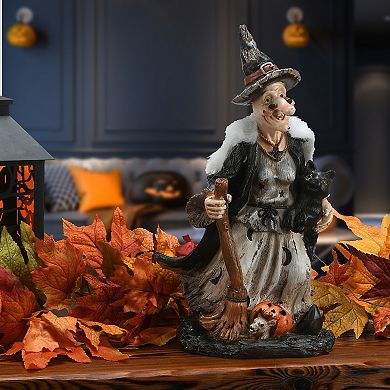 National Tree Company Witch With Broom & Cat Halloween Table Decor