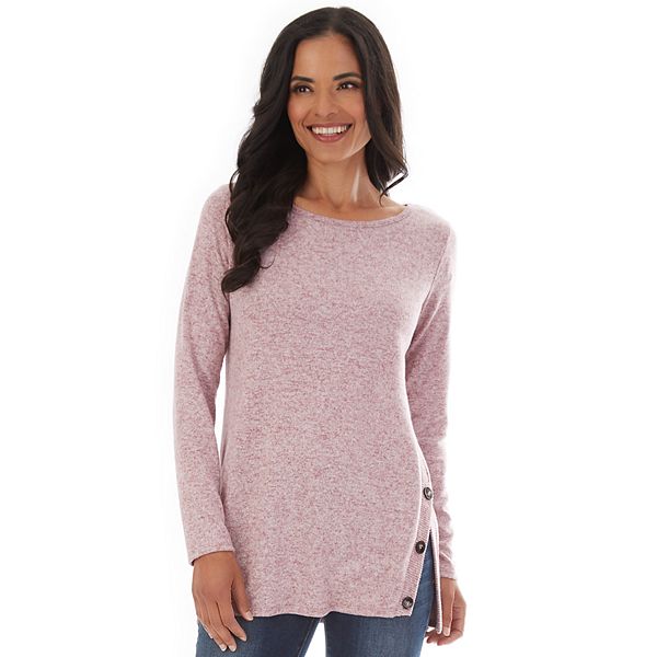 Petite Apt. 9® Fuzzy Side-Button Tunic Sweater