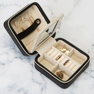 Simplify Mini Faux Leather Zippered Travel Jewelry Organizer Box