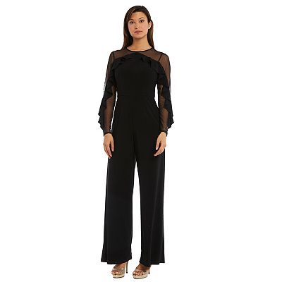 Petite R M Richards Illusion Ruffle Bodice Jumpsuit
