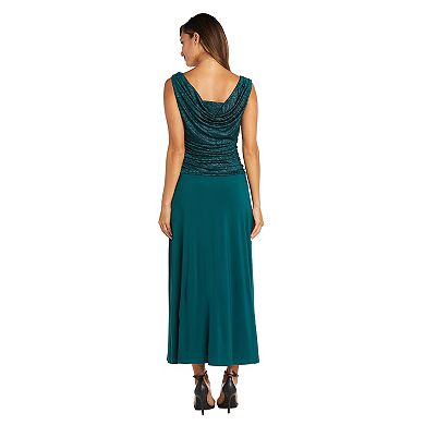 Petite R&M Richards Glitter Ruched Draped Jacquard Evening Dress