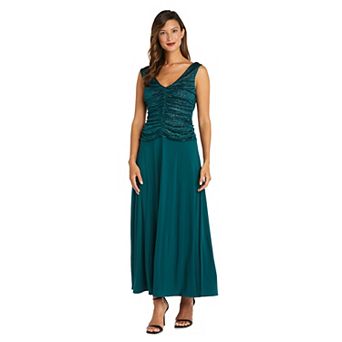 Petite R&M Richards Glitter Ruched Draped Jacquard Evening Dress