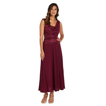 Petite R&M Richards Glitter Ruched Draped Jacquard Evening Dress