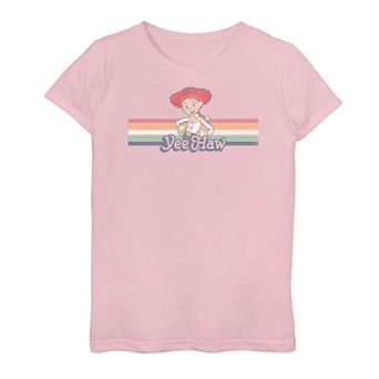 Disney / Pixar's Toy Story 4 Jessie Girls 7-16 Cowgirl Rainbow Stripe "Yee Haw" Graphic Tee