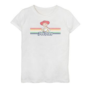 Disney / Pixar's Toy Story 4 Jessie Girls 7-16 Cowgirl Rainbow Stripe "Yee Haw" Graphic Tee