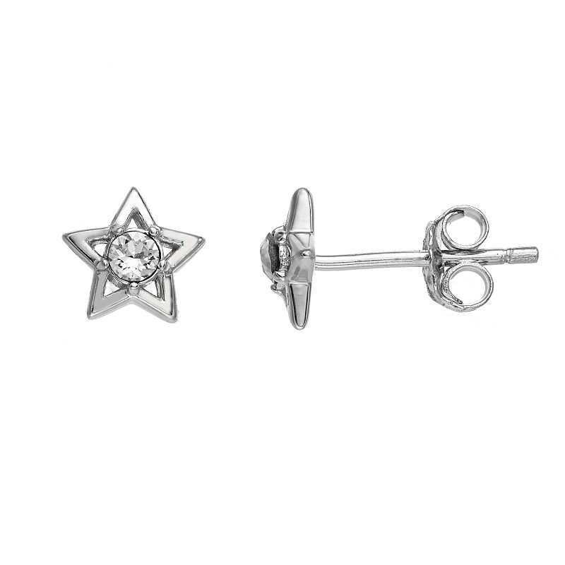 Fao Schwarz Sterling Silver Star Stud Earrings with Swarovski Crystal, Girl