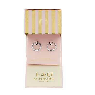 FAO Schwarz Sterling Silver Crystal Cross Hoop Earrings