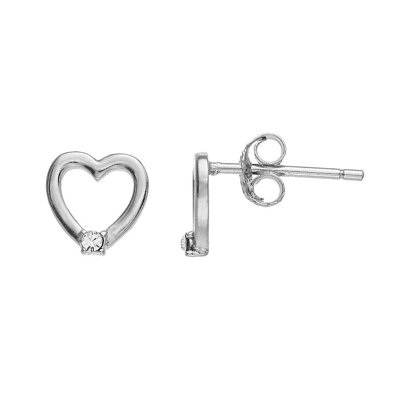 FAO Schwarz Sterling Silver Heart Stud Earrings with Swarovski Crystals, Wo