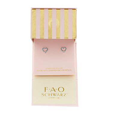 FAO Schwarz Sterling Silver Crystal Heart Stud Earrings