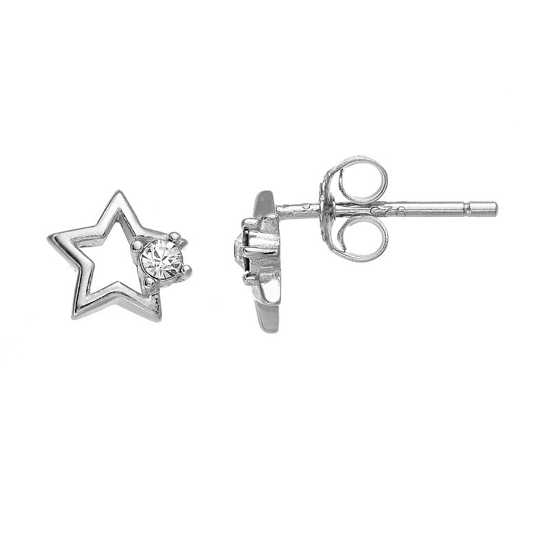 Fao Schwarz Sterling Silver Open Star Stud Earrings with Swarovski Crystal,
