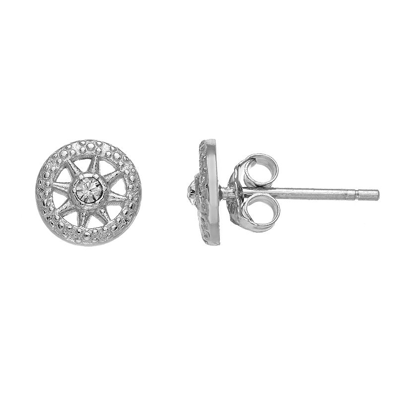 Fao Schwarz Sterling Silver Round Stud Earrings with Swarovski Crystal, Gir