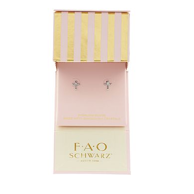 FAO Schwarz Sterling Silver Crystal Cross Stud Earrings