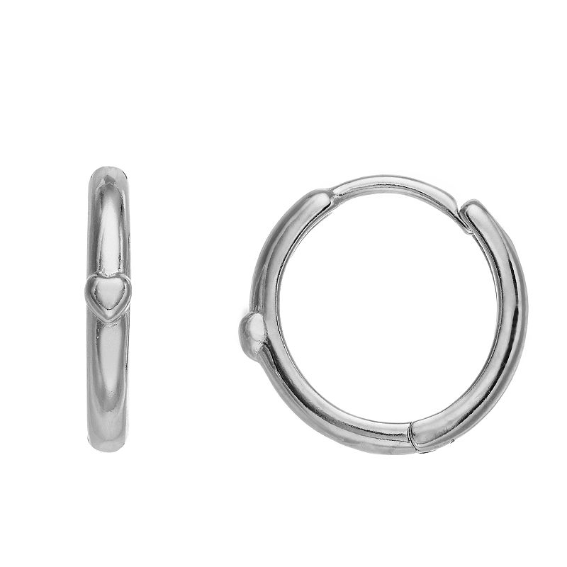 Fao Schwarz Sterling Silver Heart Hoop Earrings, Girls
