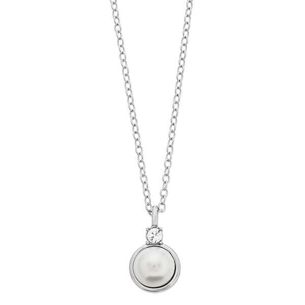 FAO Schwarz Sterling Silver Simulated Pearl Pendant Necklace