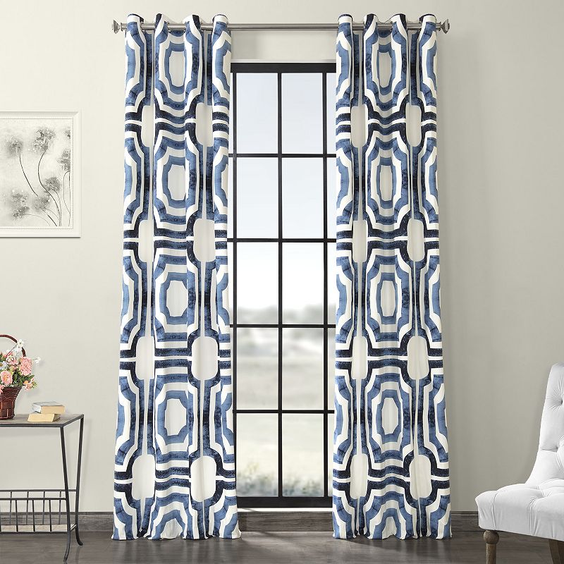 UPC 810002649103 product image for EFF Mecca Grommet Printed Cotton Window Curtain, Mecca Blue | upcitemdb.com