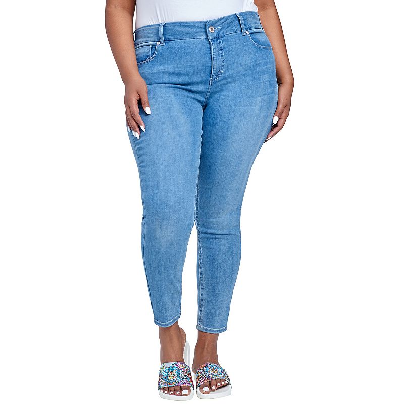 UPC 849333035552 product image for Plus Size Seven7 Tummy Panel Skinny Jeans, Women's, Size: 14 Regular, Dark Blue | upcitemdb.com