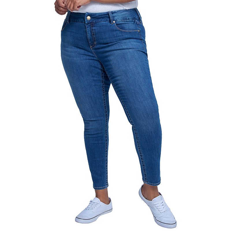 UPC 849333035644 product image for Plus Size Seven7 Tummy Panel Skinny Jeans, Women's, Size: 18 - Regular, Med Blue | upcitemdb.com