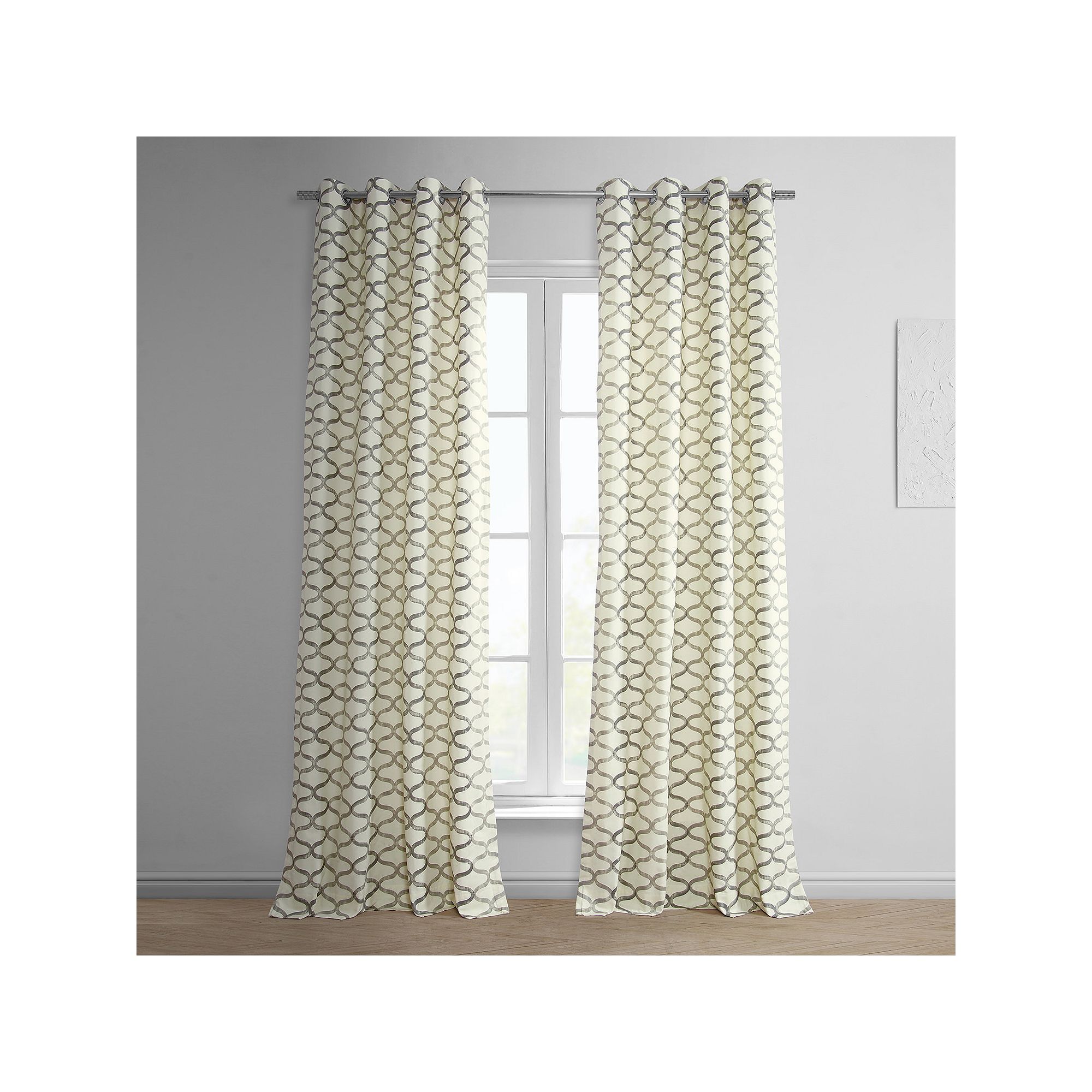 EFF Illusions Grommet Printed Cotton Window Curtain, Silver Gray