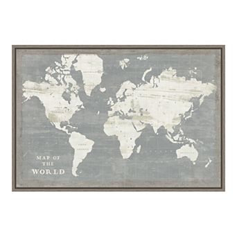 Amanti Art "Slate World Map" Framed Canvas Print