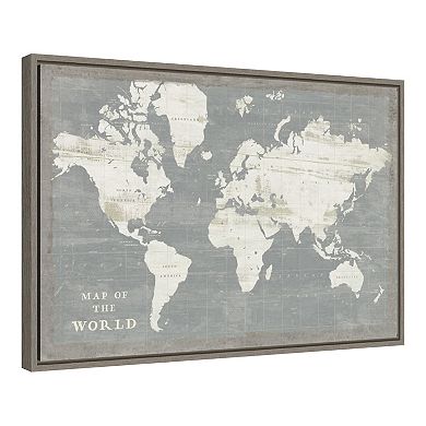 Amanti Art "Slate World Map" Framed Canvas Print