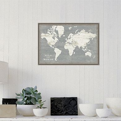 Amanti Art "Slate World Map" Framed Canvas Print