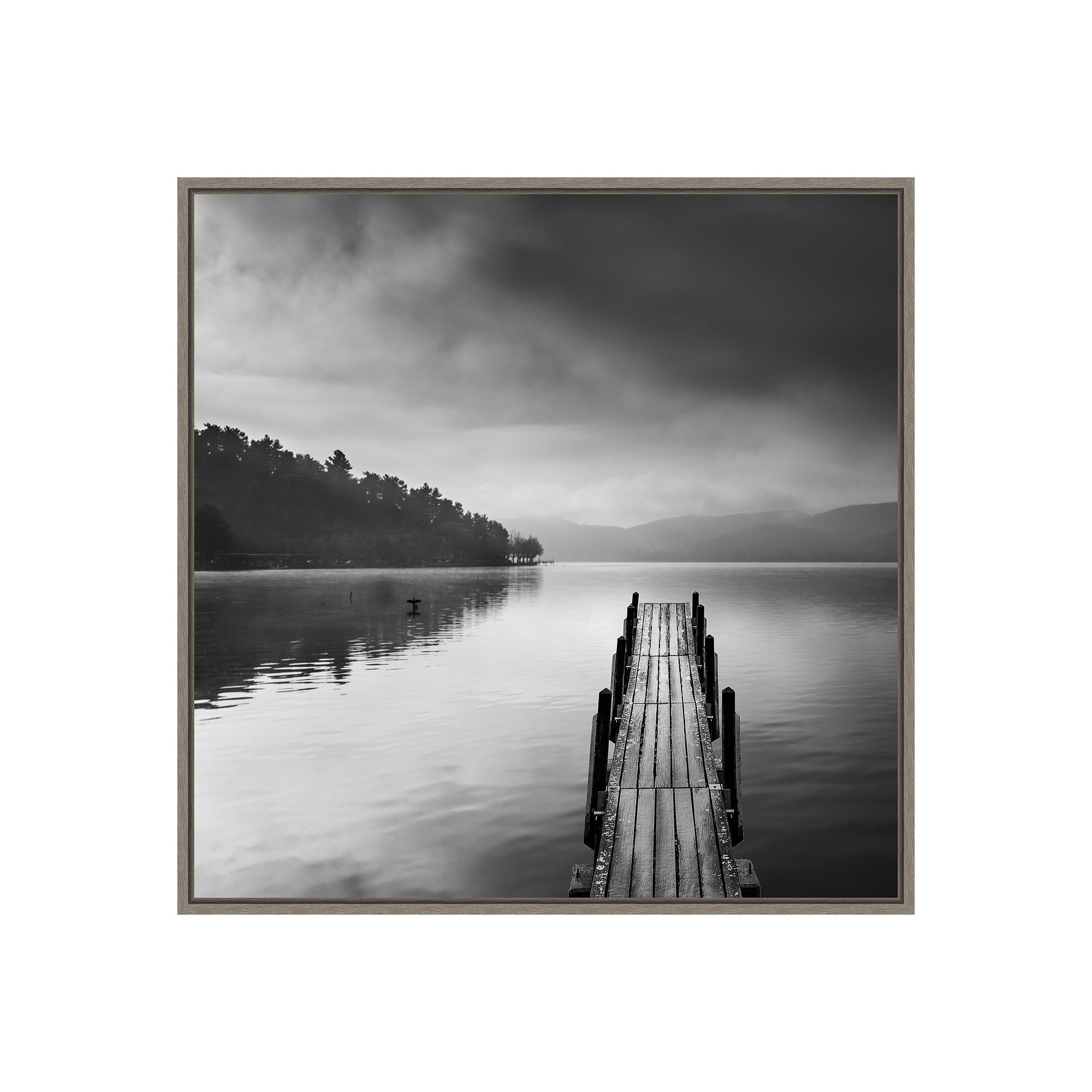 Amanti Art Lake View with Pier II Framed Canvas Print, Gray