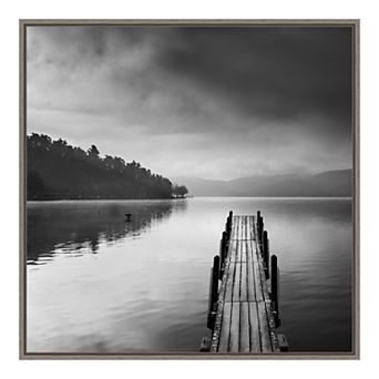 Amanti Art "Lake View with Pier II" Framed Canvas Print