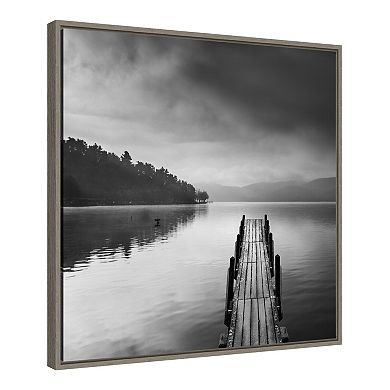 Amanti Art "Lake View with Pier II" Framed Canvas Print