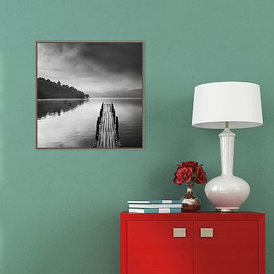 Amanti Art "Lake View with Pier II" Framed Canvas Print
