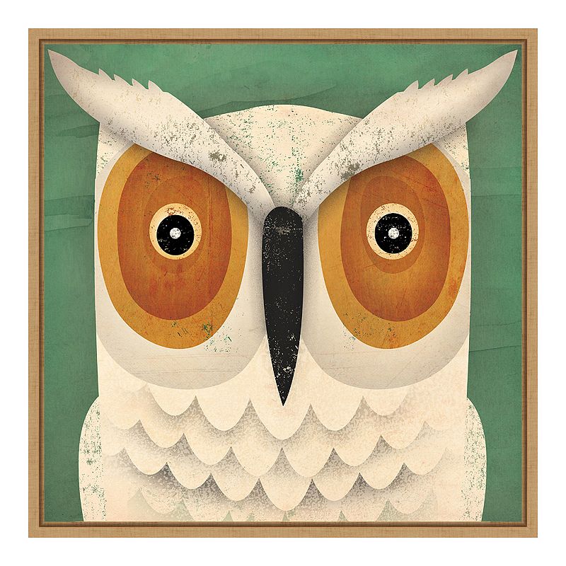 Amanti Art White Owl Framed Canvas Print, Brown, 16X16