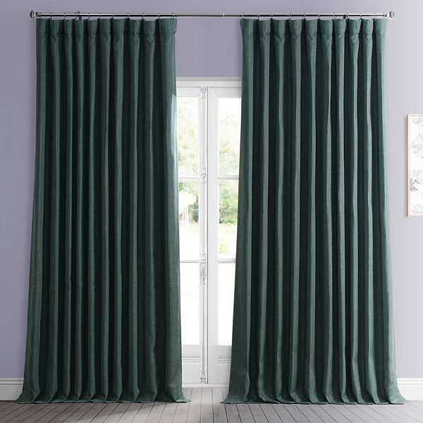 Focal Green Faux Linen Extra Wide Room Darkening Curtain (1 Panel), Focal Green, 100W X 84L