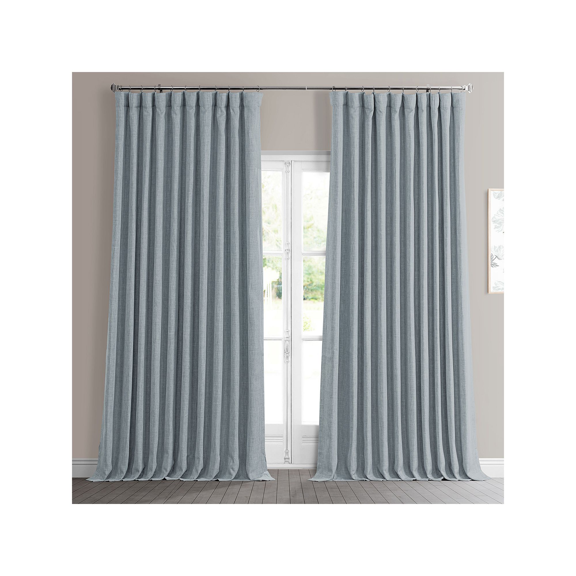 EFF Faux Linen Extra Wide Room Darkening Window Curtain Panel, Grey Gray