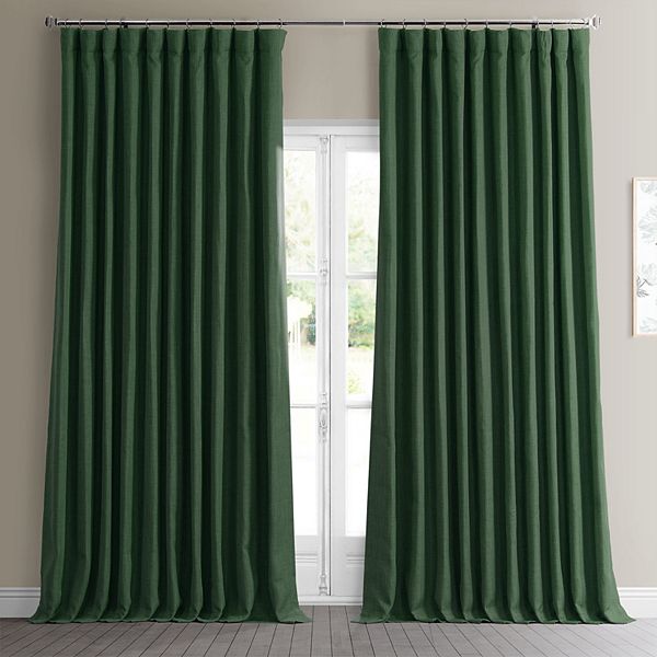 Key Green Faux Linen Extra Wide Room Darkening Curtain (1 Panel), Key Green, 100W X 108L