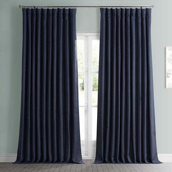 Nightfall Navy Faux Linen Extra Wide Room Darkening Curtain (1 Panel), Nightfall Navy, 100W X 108L