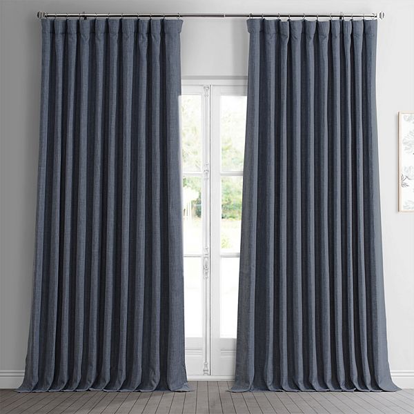 Reverie Blue Faux Linen Extra Wide Room Darkening Curtain (1 Panel), Reverie Blue, 100W X 108L