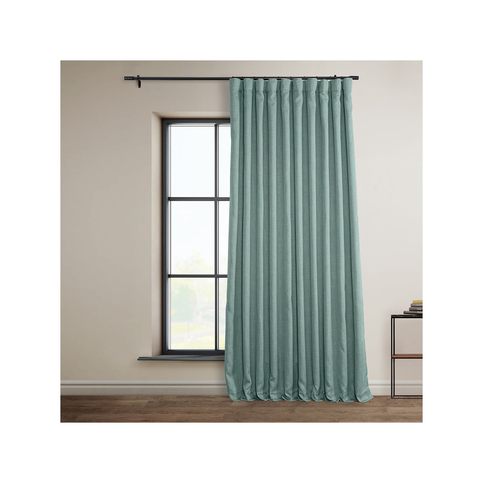 EFF Faux Linen Extra Wide Room Darkening Window Curtain Panel, Thistle