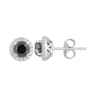 10k White Gold Black & White Diamond Stud Earrings