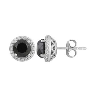 10k White Gold Black & White Diamond Stud Earrings