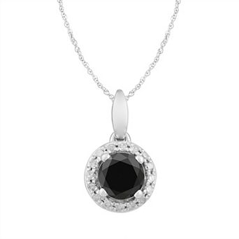 Diamond Medley 10k White Gold Black & White Diamond Round Halo Pendant Necklace