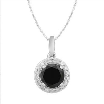 Diamond Medley 10k White Gold Black & White Diamond Round Halo Pendant Necklace