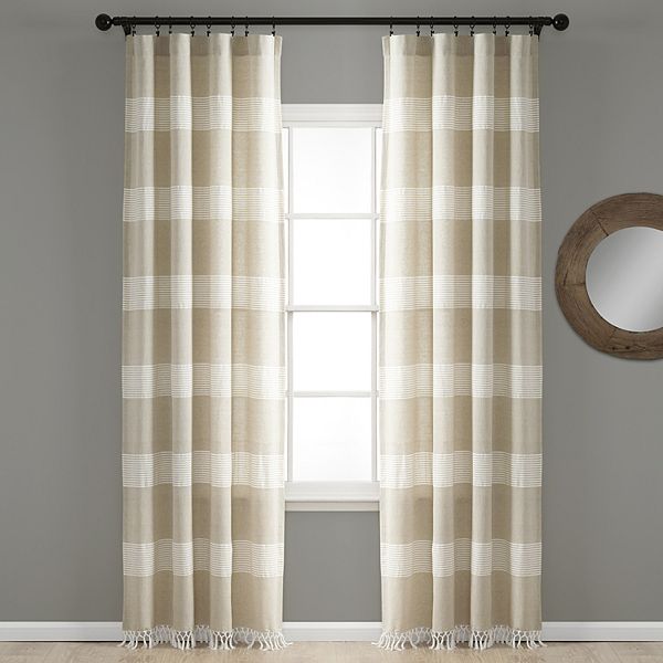 Lush Decor 2 Pack Tucker Stripe Yarn, Brown Striped Curtains